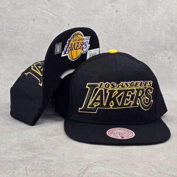 Mitchell & Ness Los Angeles Lakers Script Cap Black & Yellow Snapback‎ Hat - Picture 1 of 14